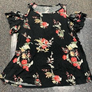 Maurices 24/7 cold shoulder ruffle tee